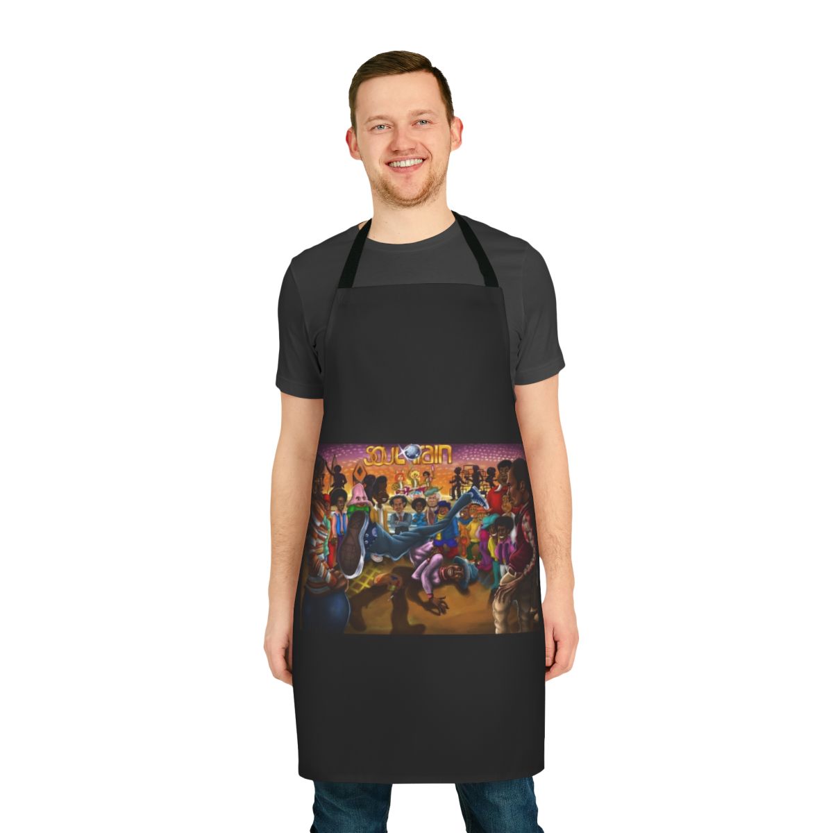 Colorful and groovy Soul Train inspired apron with vibrant retro 70s and 80s design