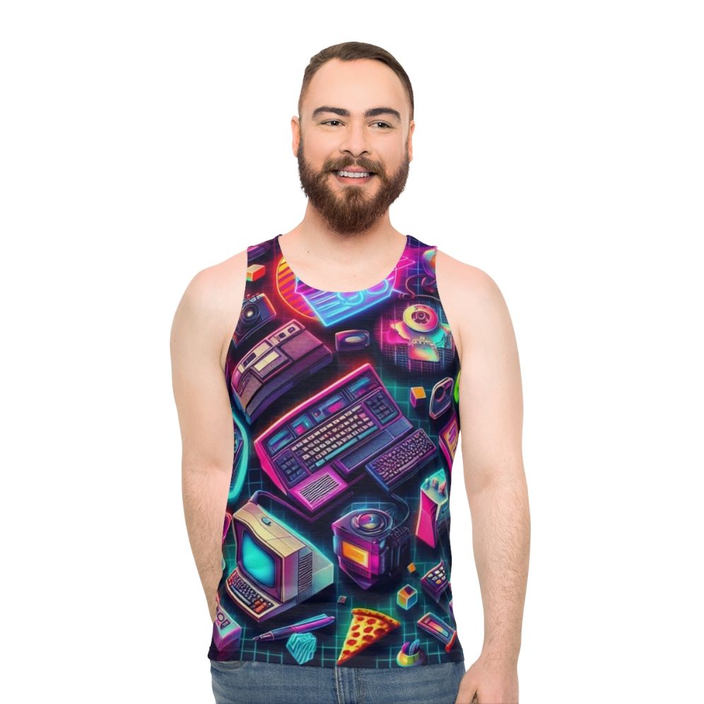 Retro-inspired colorful tech unisex tank top