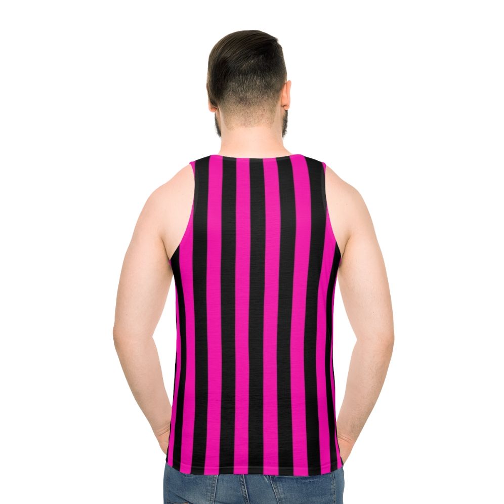 Unisex tank top in bold pink and black striped pattern