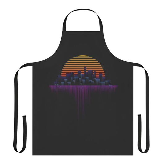 Retrowave-inspired soundwave design on an apron for music enthusiasts and lofi fans.