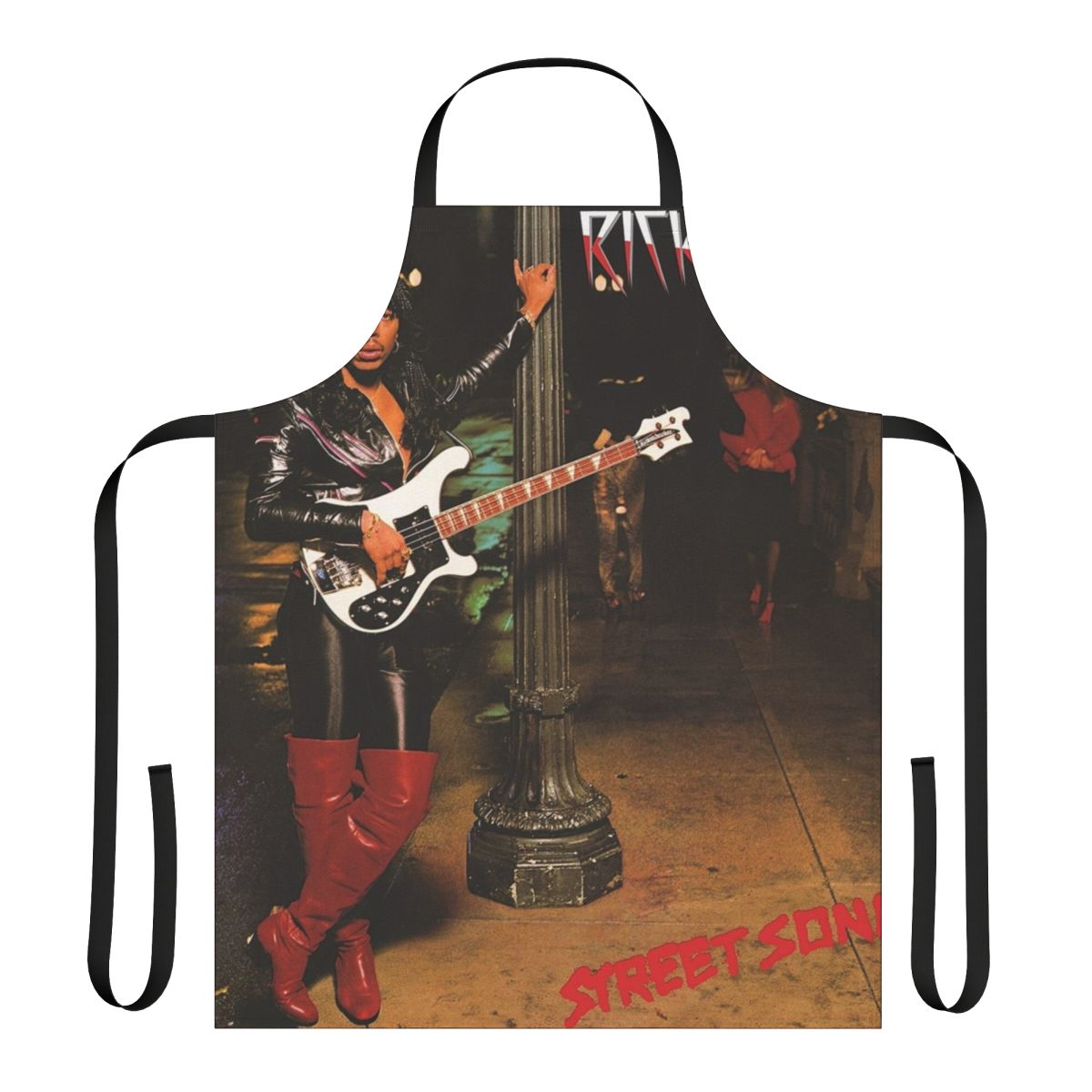 Colorful apron featuring stylized artwork inspired by the music of Rick James