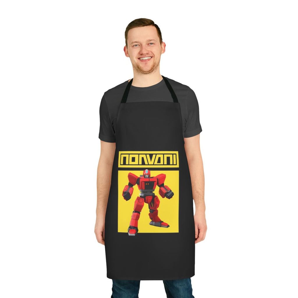 Stylish yellow apron featuring a robot hero graphic design