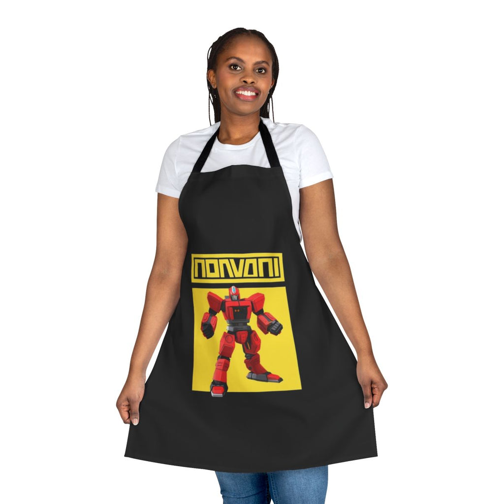 Stylish yellow apron featuring a robot hero graphic design