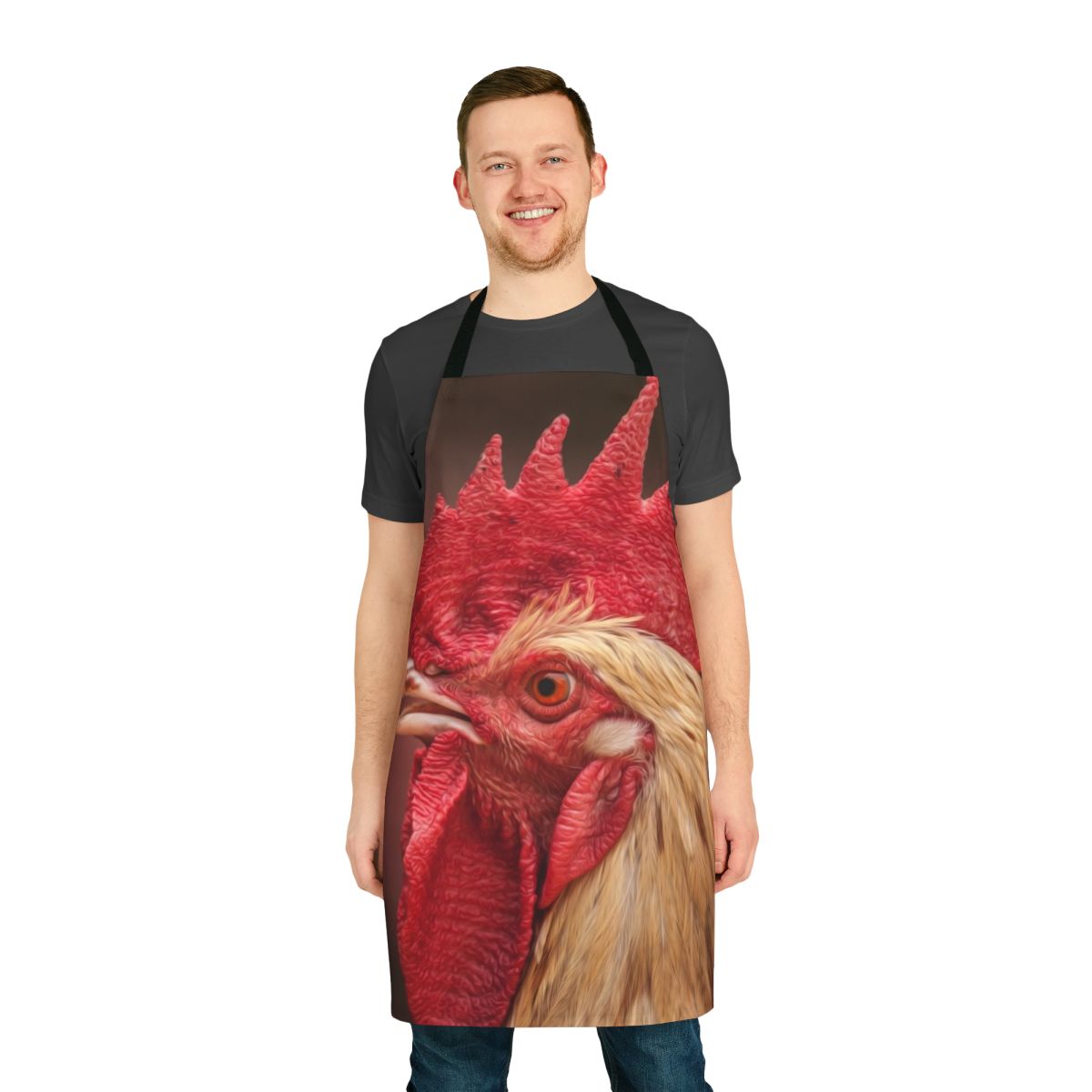 Rooster Chicken Apron with Vibrant Red and Farmhouse Designs