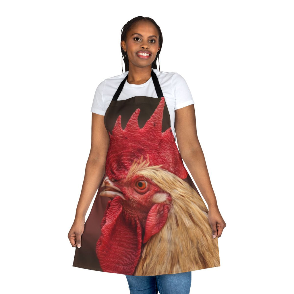 Rooster Chicken Apron with Vibrant Red and Farmhouse Designs