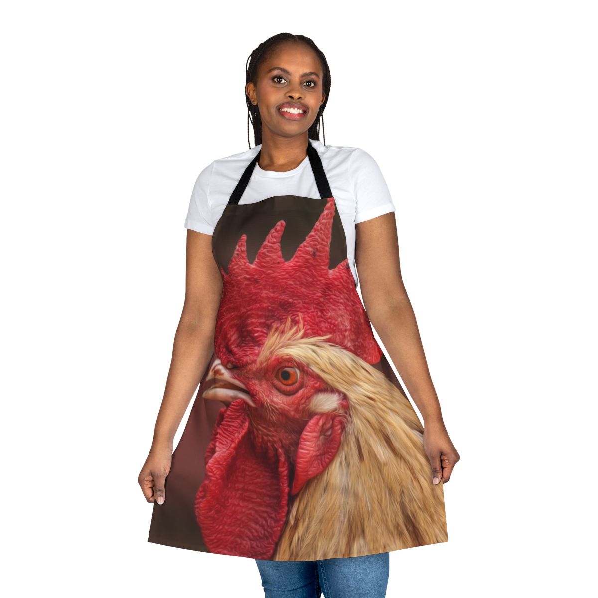 Rooster Chicken Apron with Vibrant Red and Farmhouse Designs