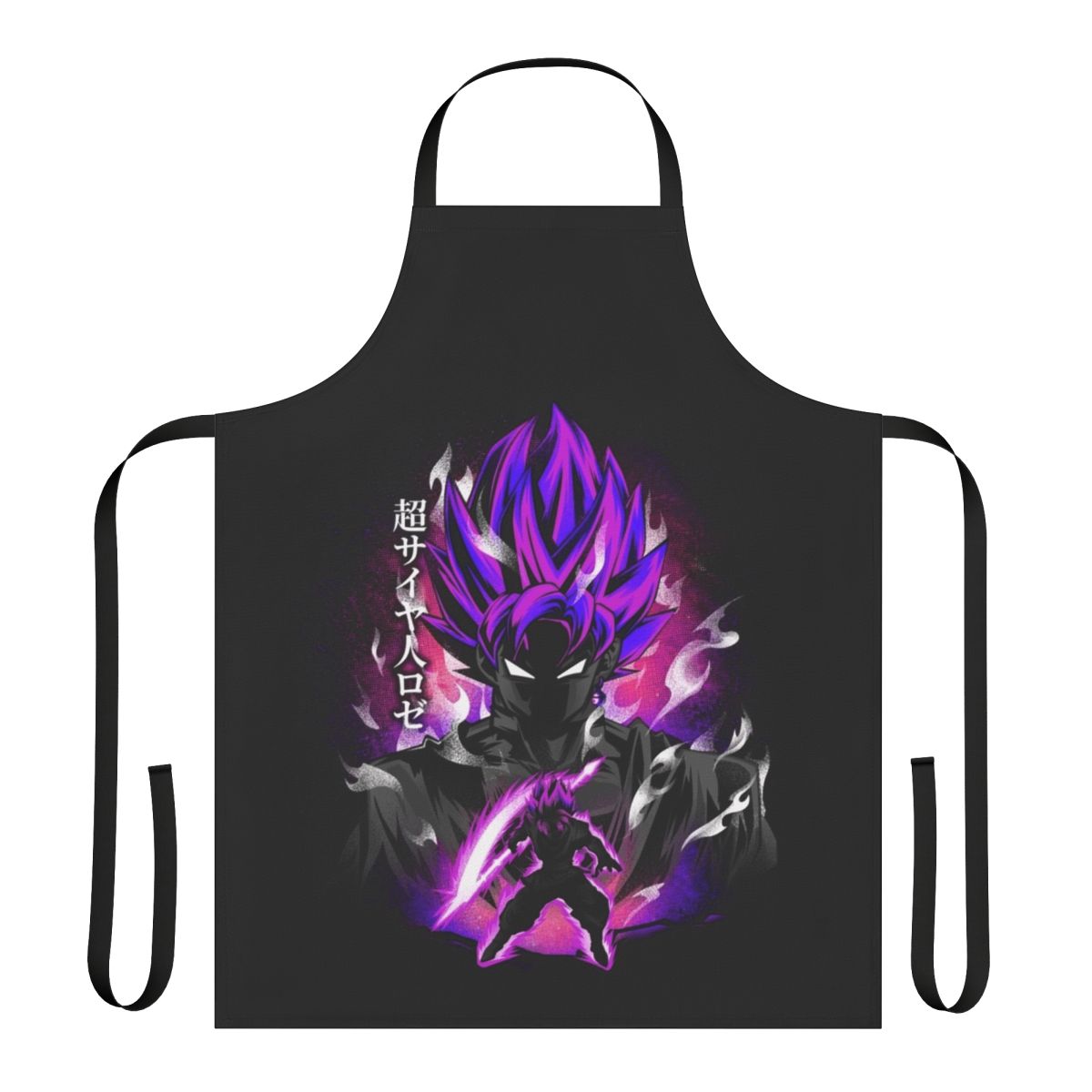 Vibrant rose-inspired anime-style apron with Saiyan and Dragon Ball-inspired design elements