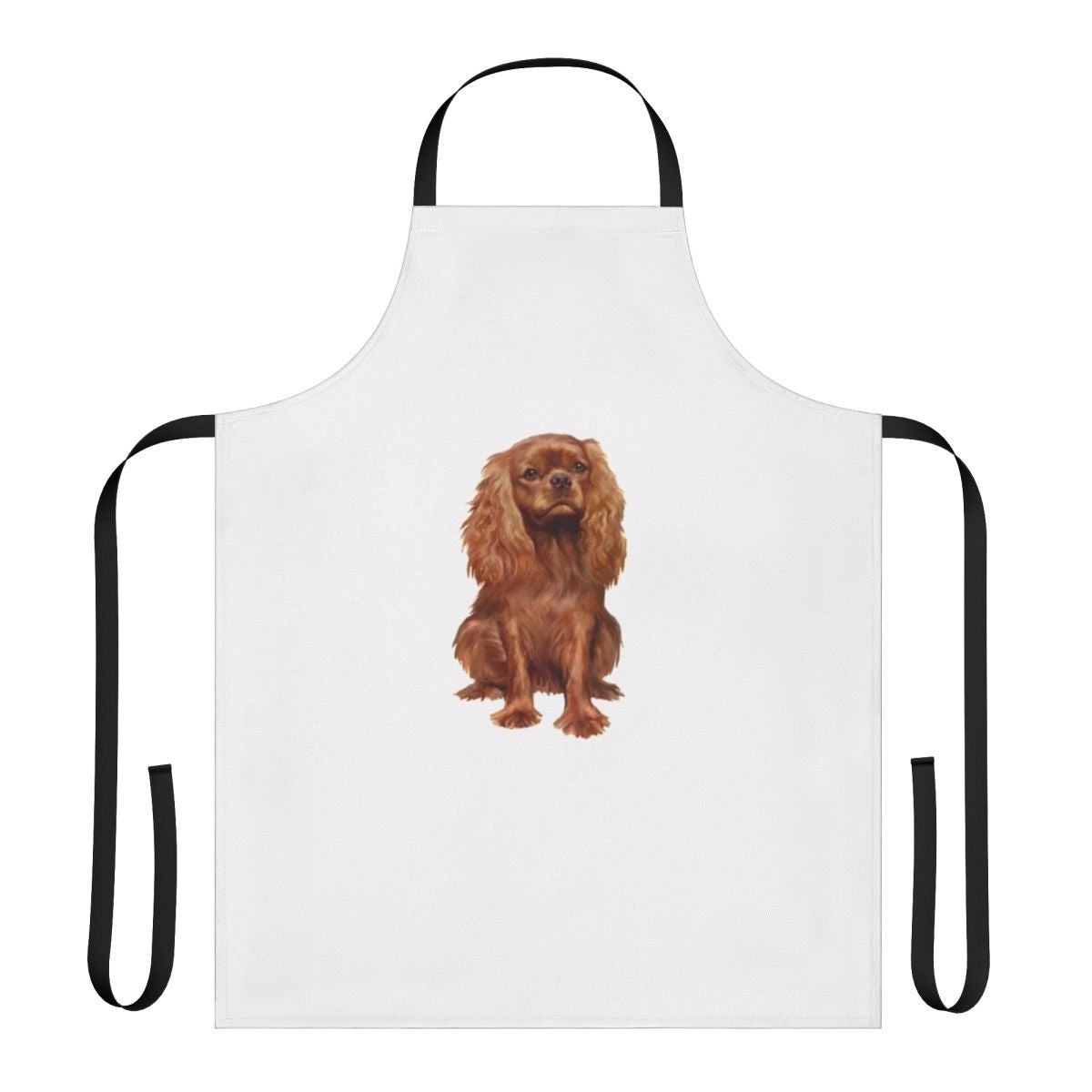 Cavalier King Charles Spaniel in ruby red on an apron