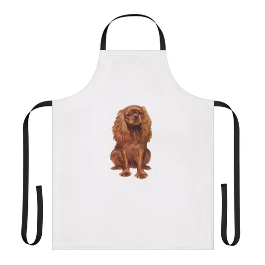 Cavalier King Charles Spaniel in ruby red on an apron