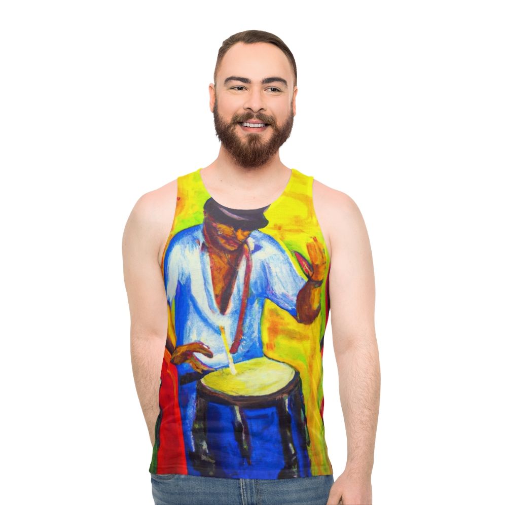 Unisex tank top with vibrant latin music and oil painting design