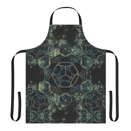 A vibrant apron featuring sacred geometry patterns inspired by yoga and the cosmos.