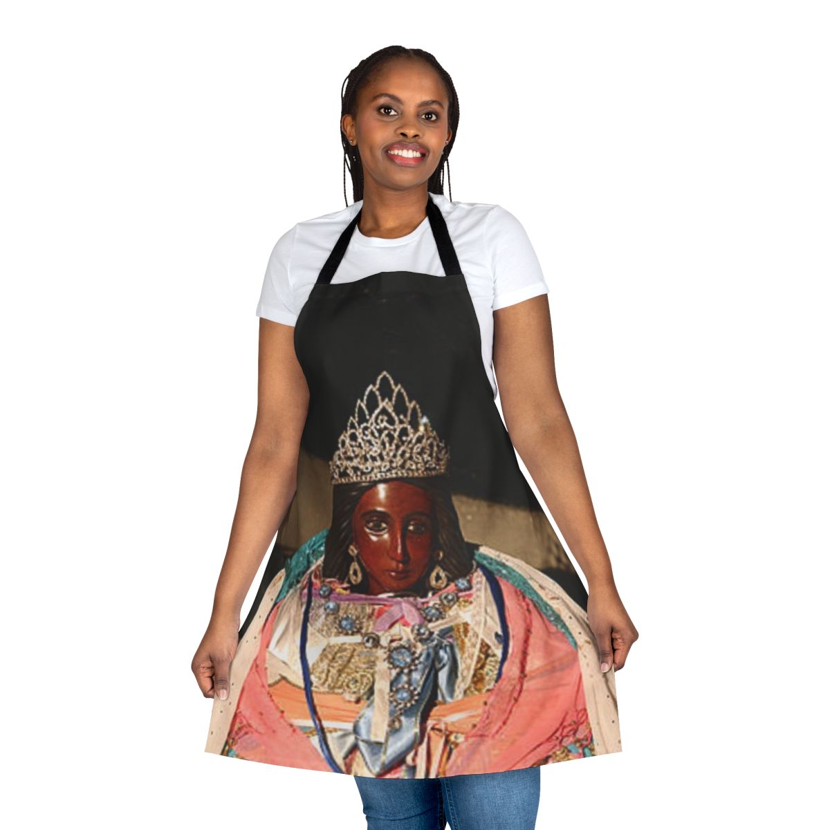 Colorful apron featuring the image of Saint Sarah