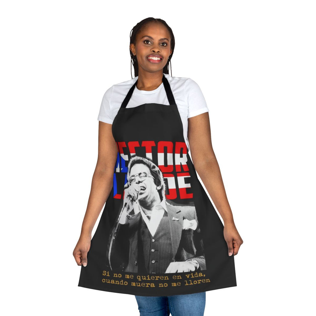 Salsa music themed apron with Hector Lavoe, Celia Cruz, and Jose Feliciano