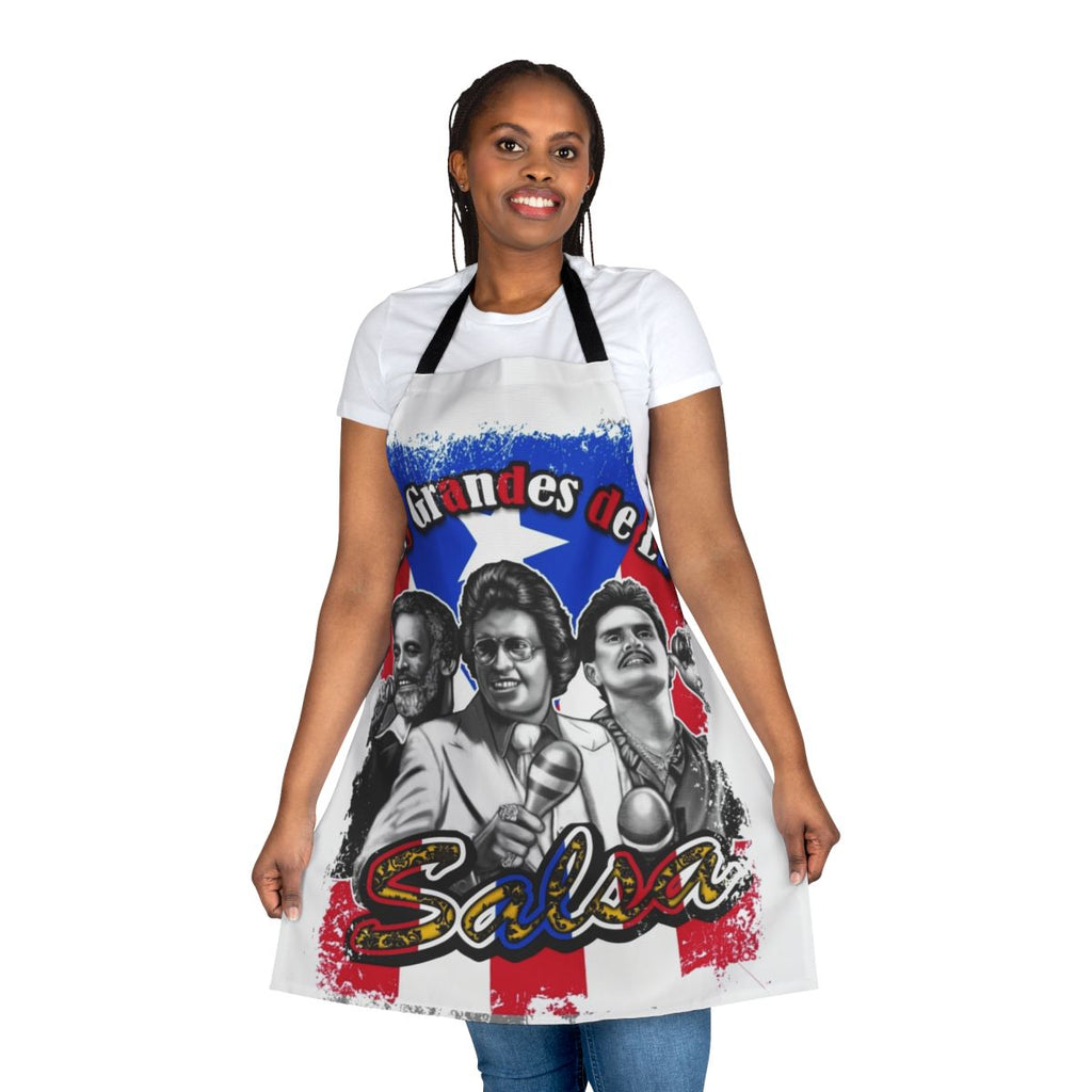 Colorful apron featuring iconic salsa music artists
