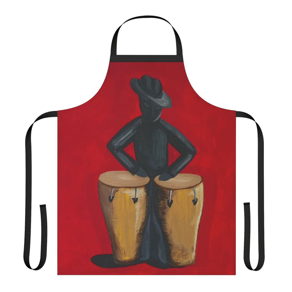 Colorful apron featuring a conga player and salsa music art