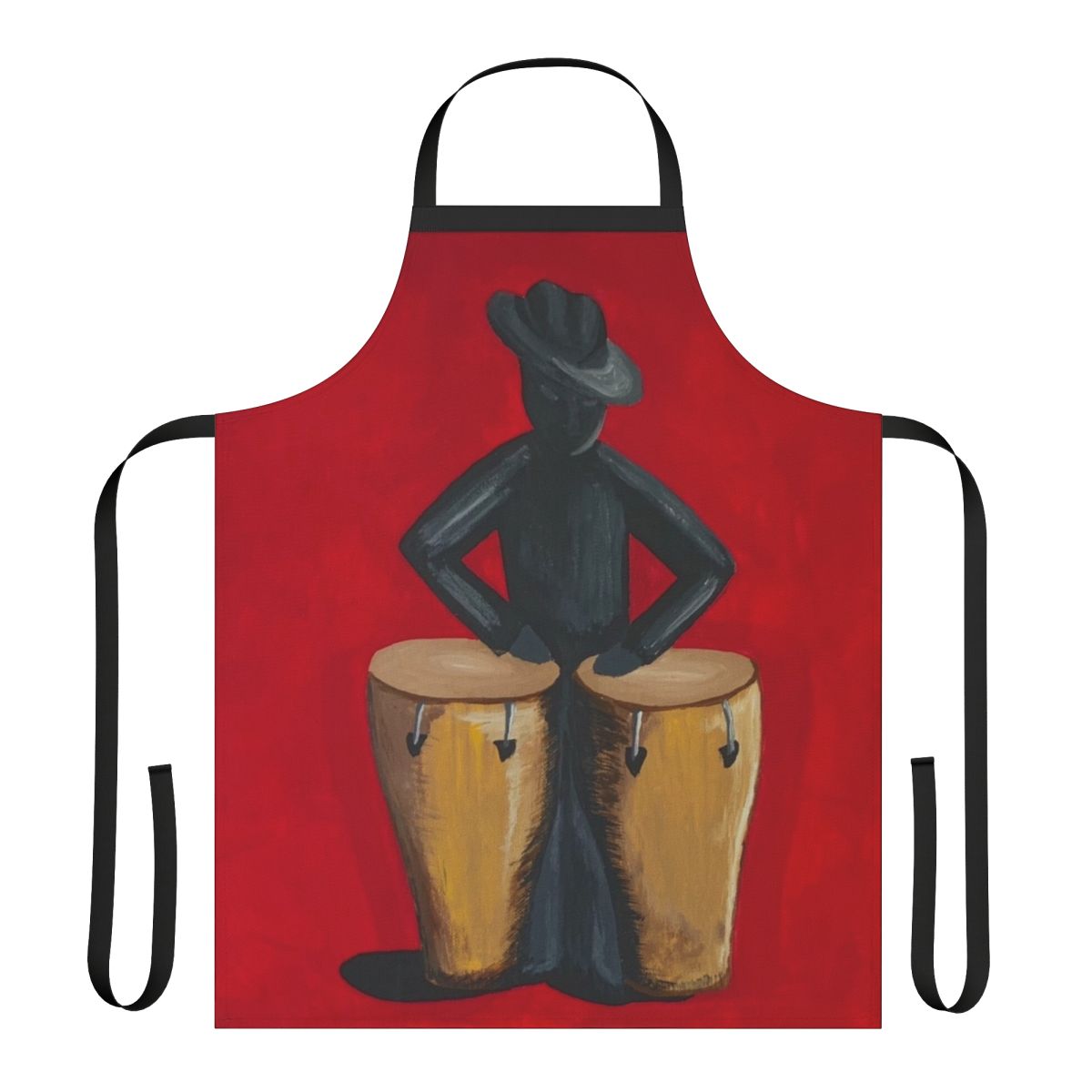 Colorful apron featuring a conga player and salsa music art