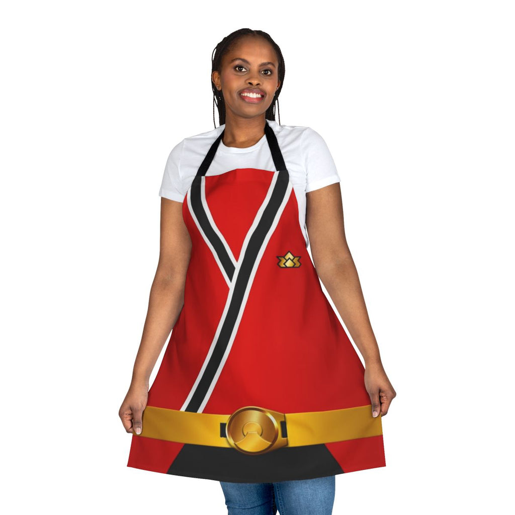 Stylish red apron with samurai-inspired design