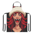 Vibrant apron featuring a Santa-inspired cartoon design with the Big Mouth hormone monster
