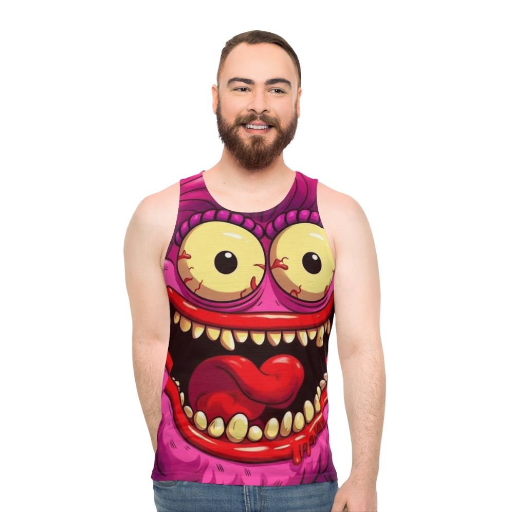 Vibrant sassy big mouth hormone monster unisex tank top