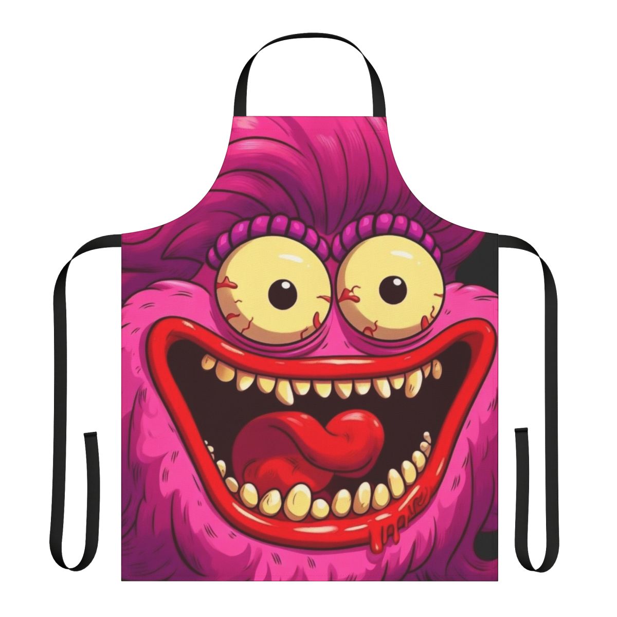 Vibrant and sassy cartoon apron featuring the Big Mouth Hormone Monster