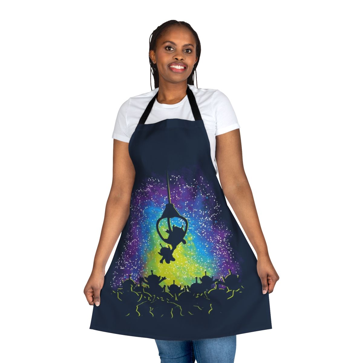 Colorful sci-fi inspired apron with a vibrant stars and space theme