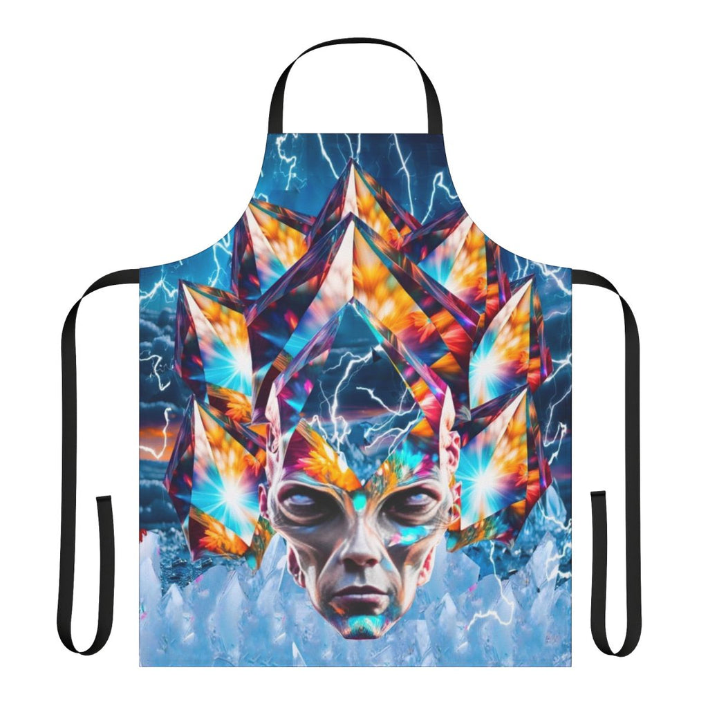 Colorful and surreal time machine apron with sci-fi and fantasy-inspired design