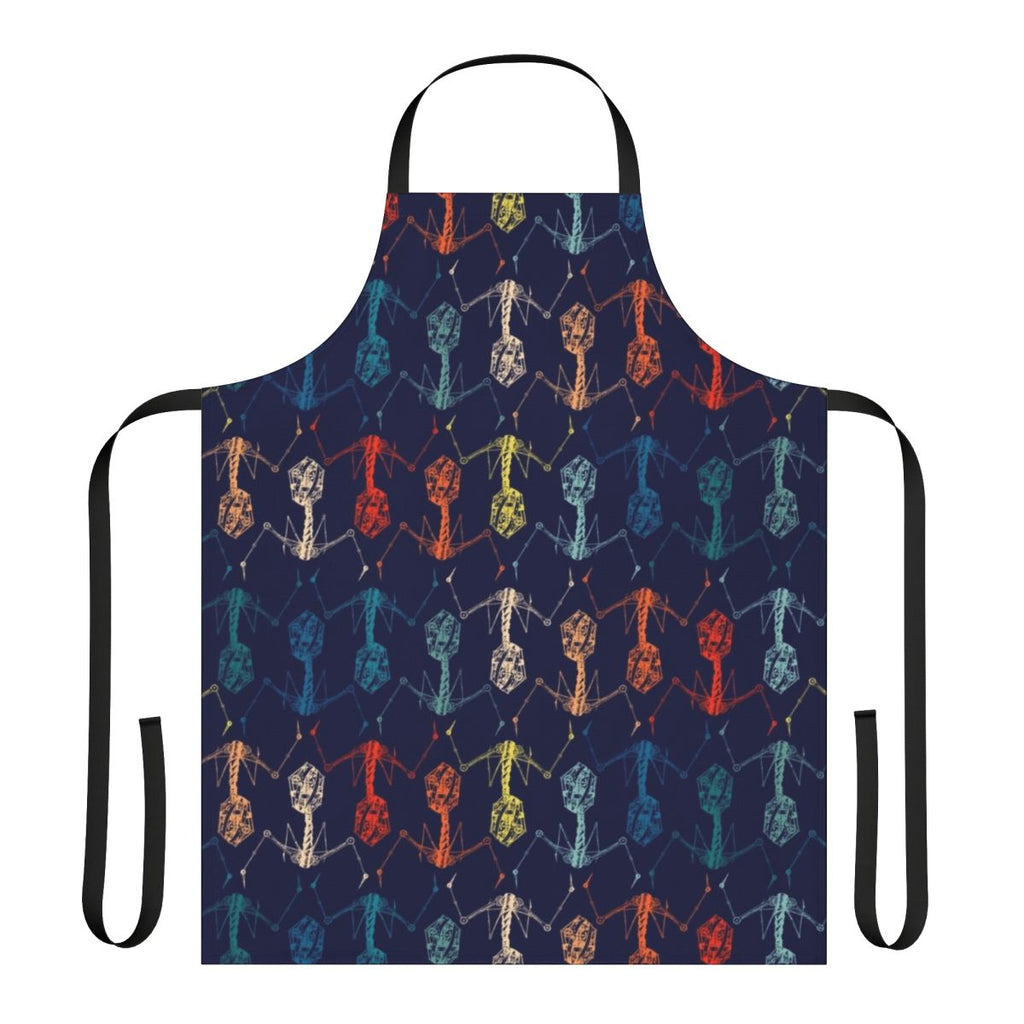 Colorful apron featuring a bacteriophage-inspired design