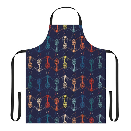 Colorful apron featuring a bacteriophage-inspired design