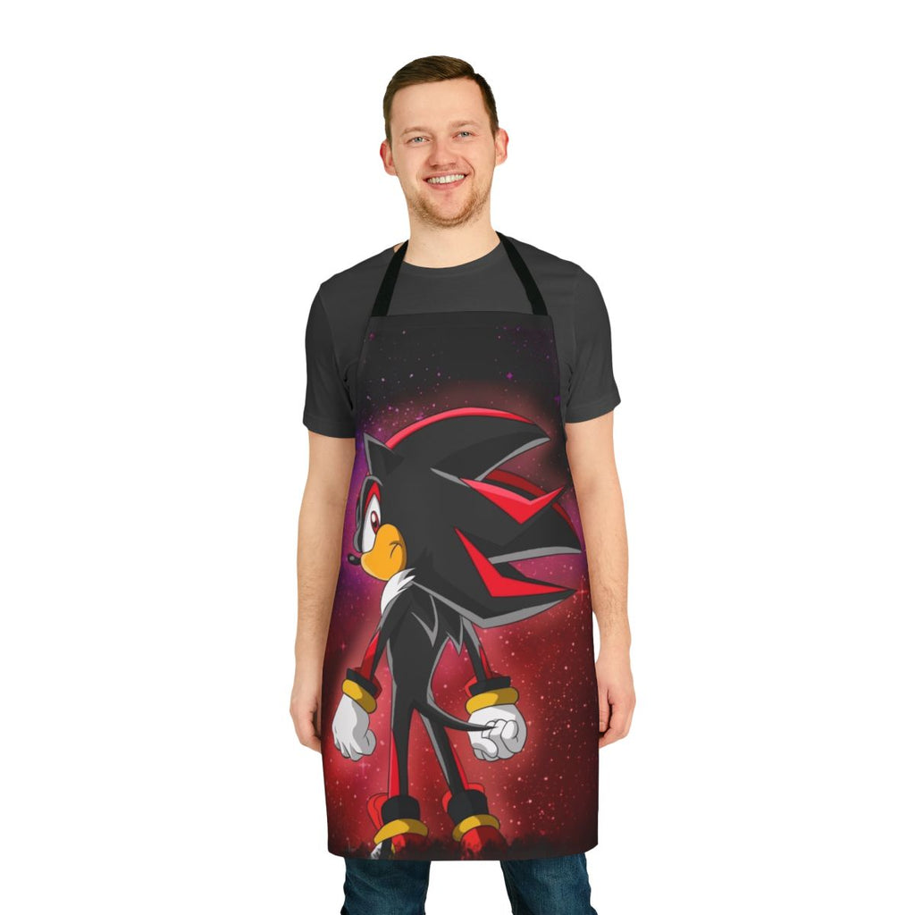 Vibrant, colorful apron featuring Shadow the Hedgehog from the Sonic the Hedgehog video game series.