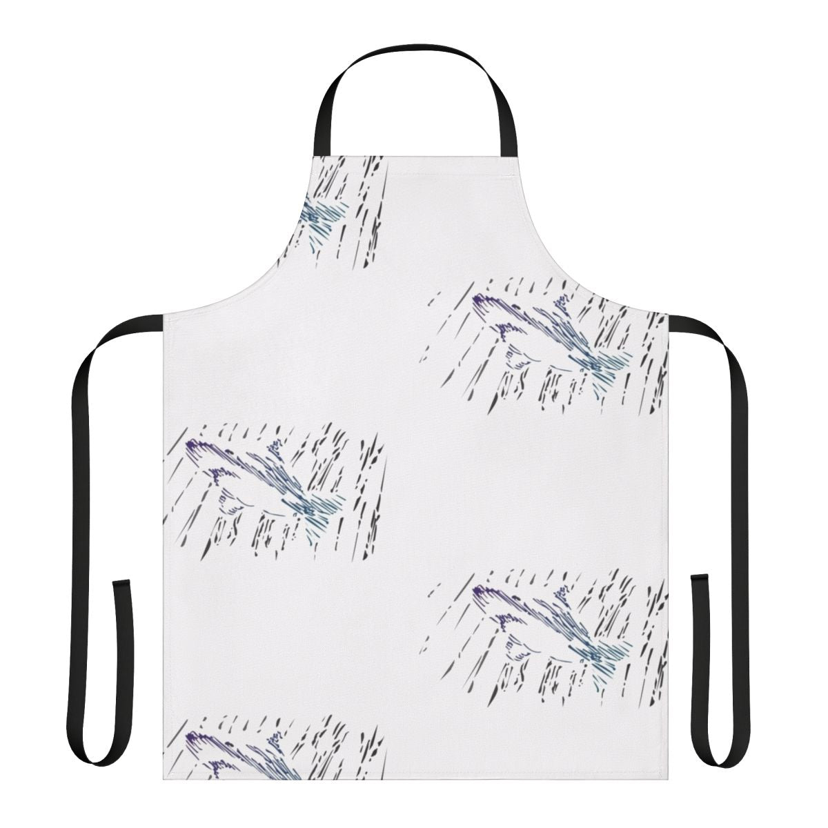 A colorful apron featuring a stylized shark design, perfect for cooking, crafting, or other wet activities near the water.