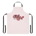 A colorful apron featuring an array of whimsical shark and marine life illustrations.