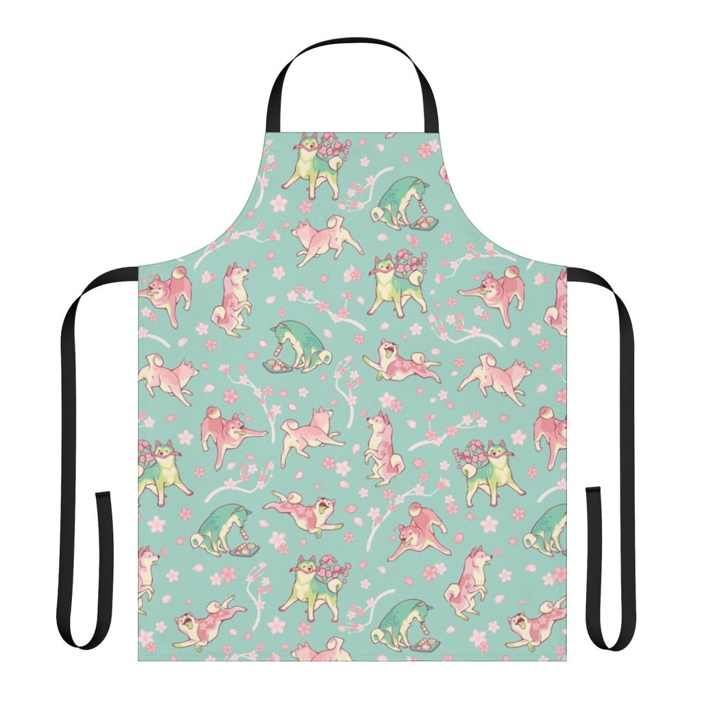 Shibakura-inspired apron with a beautiful cherry blossom and matcha design