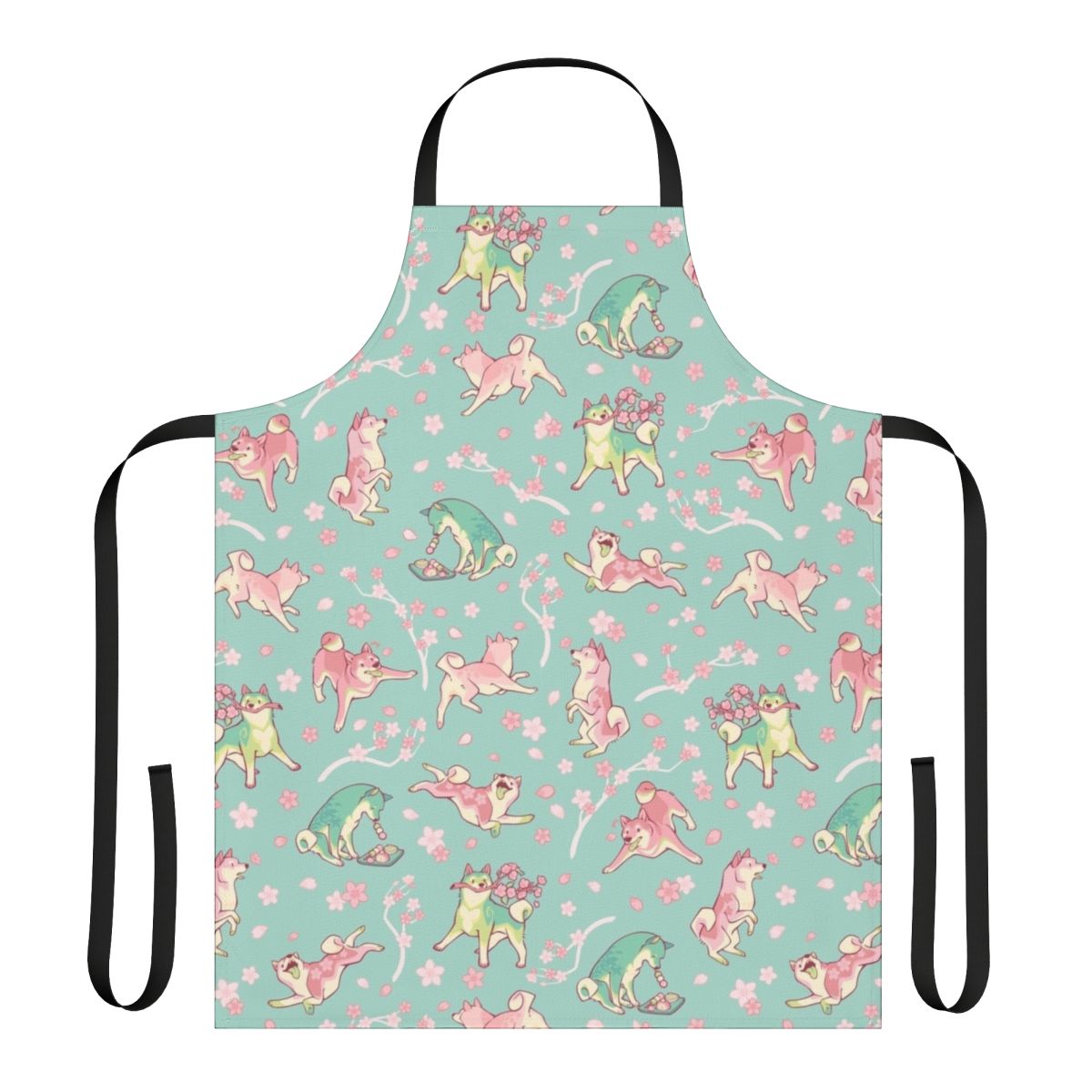 Shibakura-inspired apron with a beautiful cherry blossom and matcha design