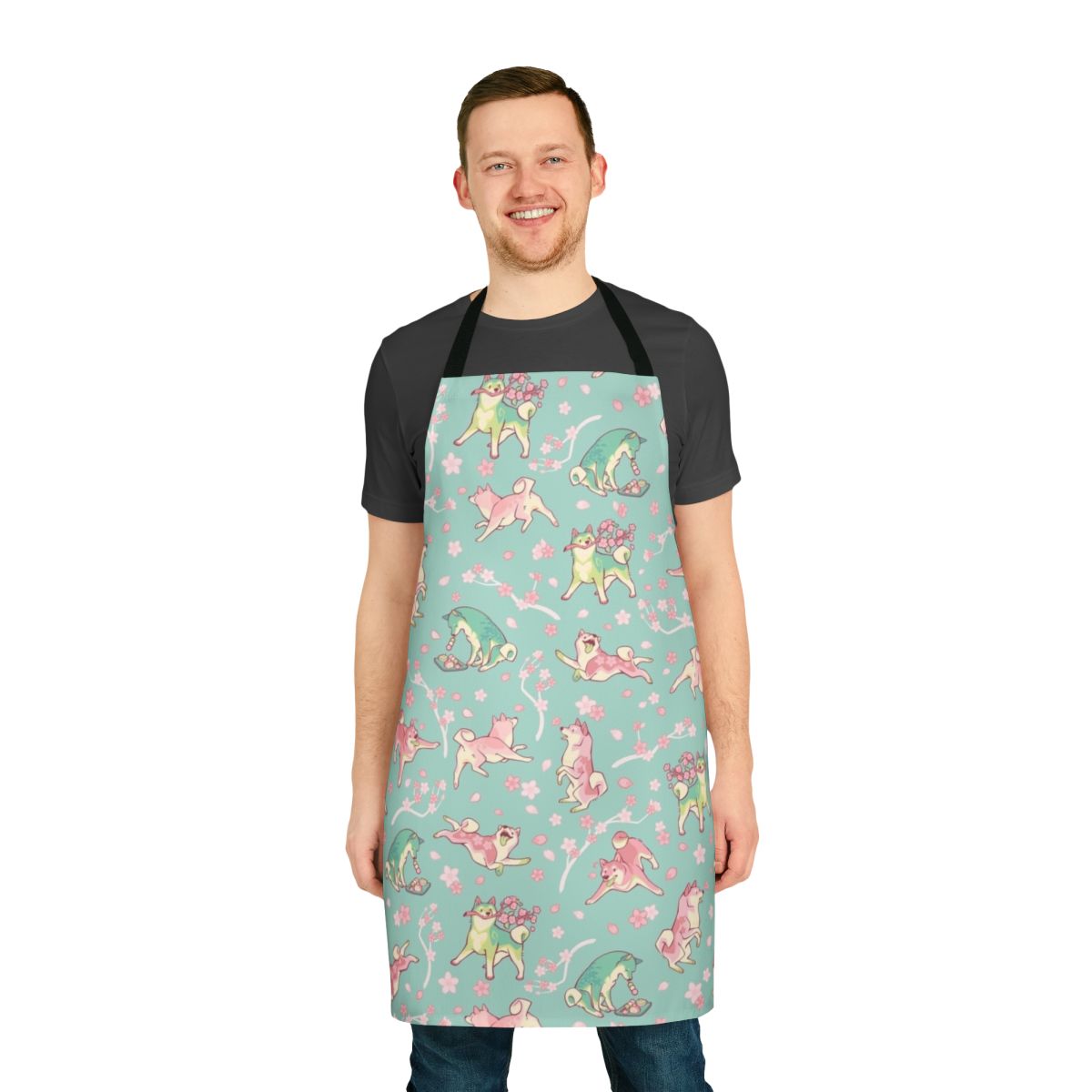 Shibakura-inspired apron with a beautiful cherry blossom and matcha design