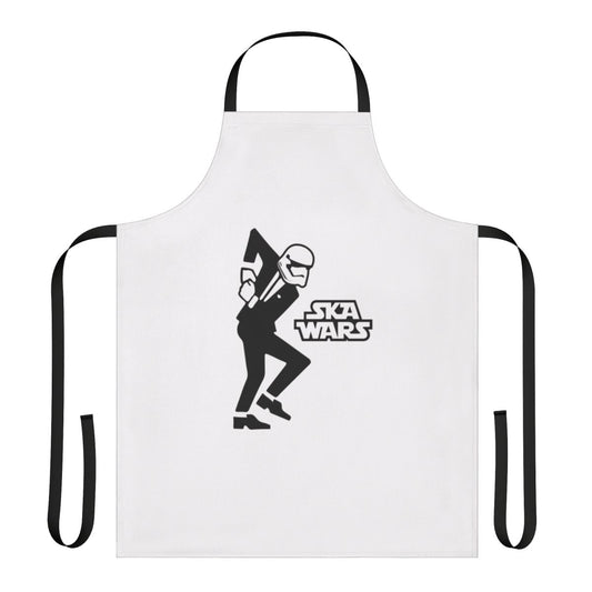 Ska-themed apron with trumpet, skank, and punk music motifs