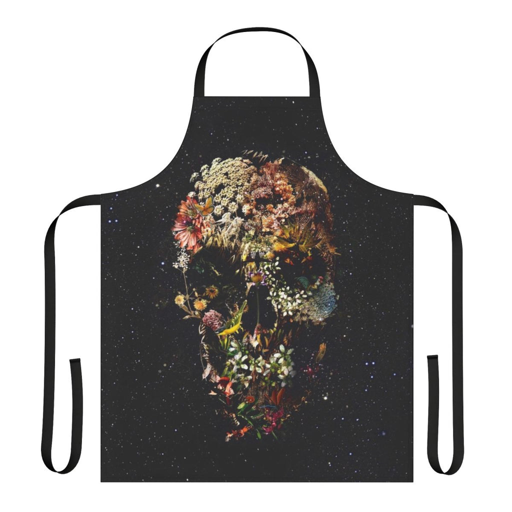 Stylish skull-patterned apron with intricate floral designs