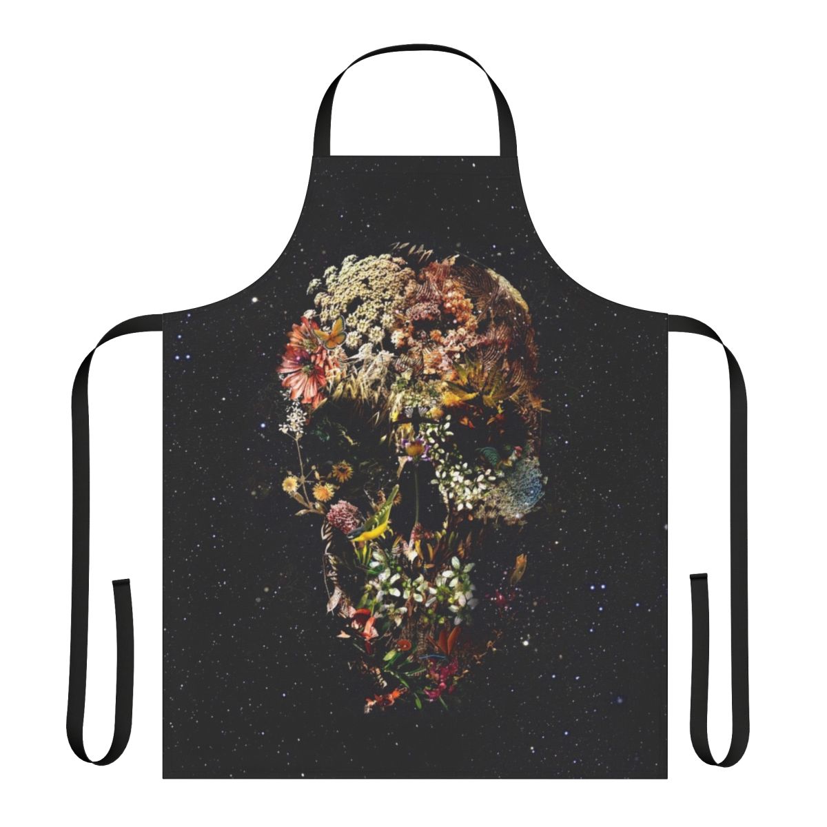 Stylish skull-patterned apron with intricate floral designs