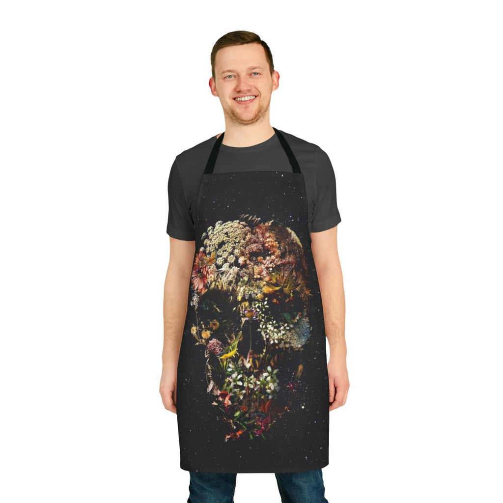 Stylish skull-patterned apron with intricate floral designs