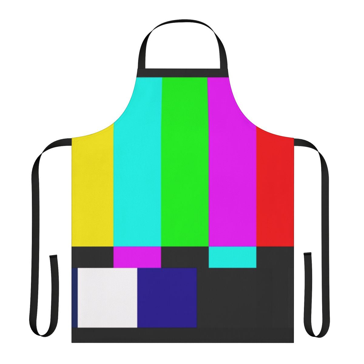 Smpte color bars pattern printed on a high-quality apron for TV and media fans