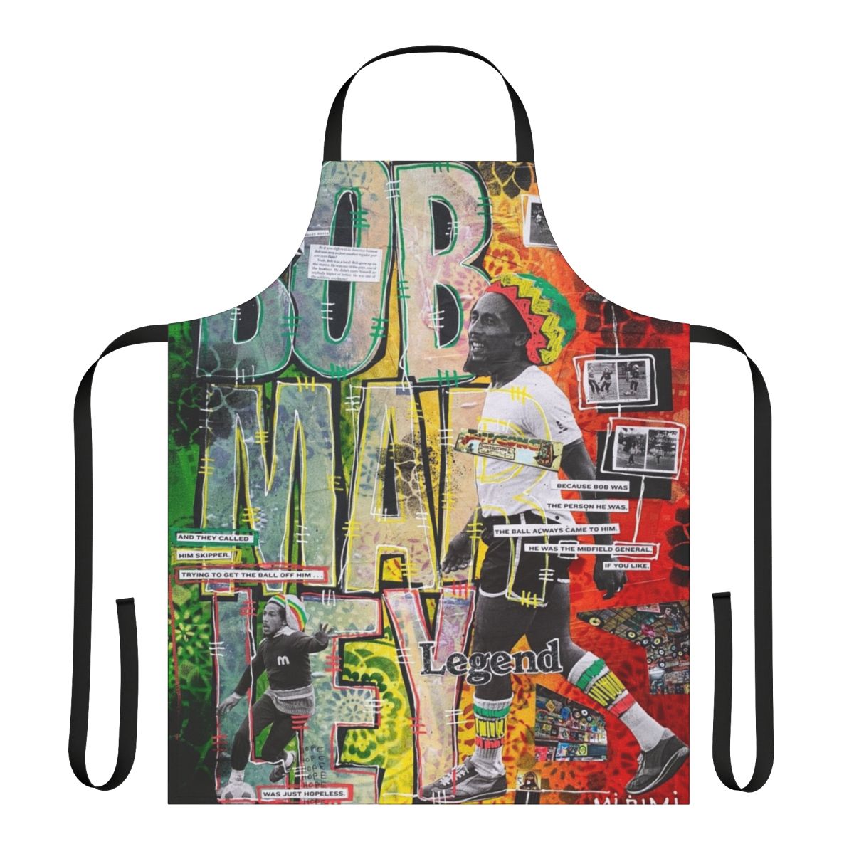 Vibrant collage design featuring a soccer legend in reggae-inspired colors and styles