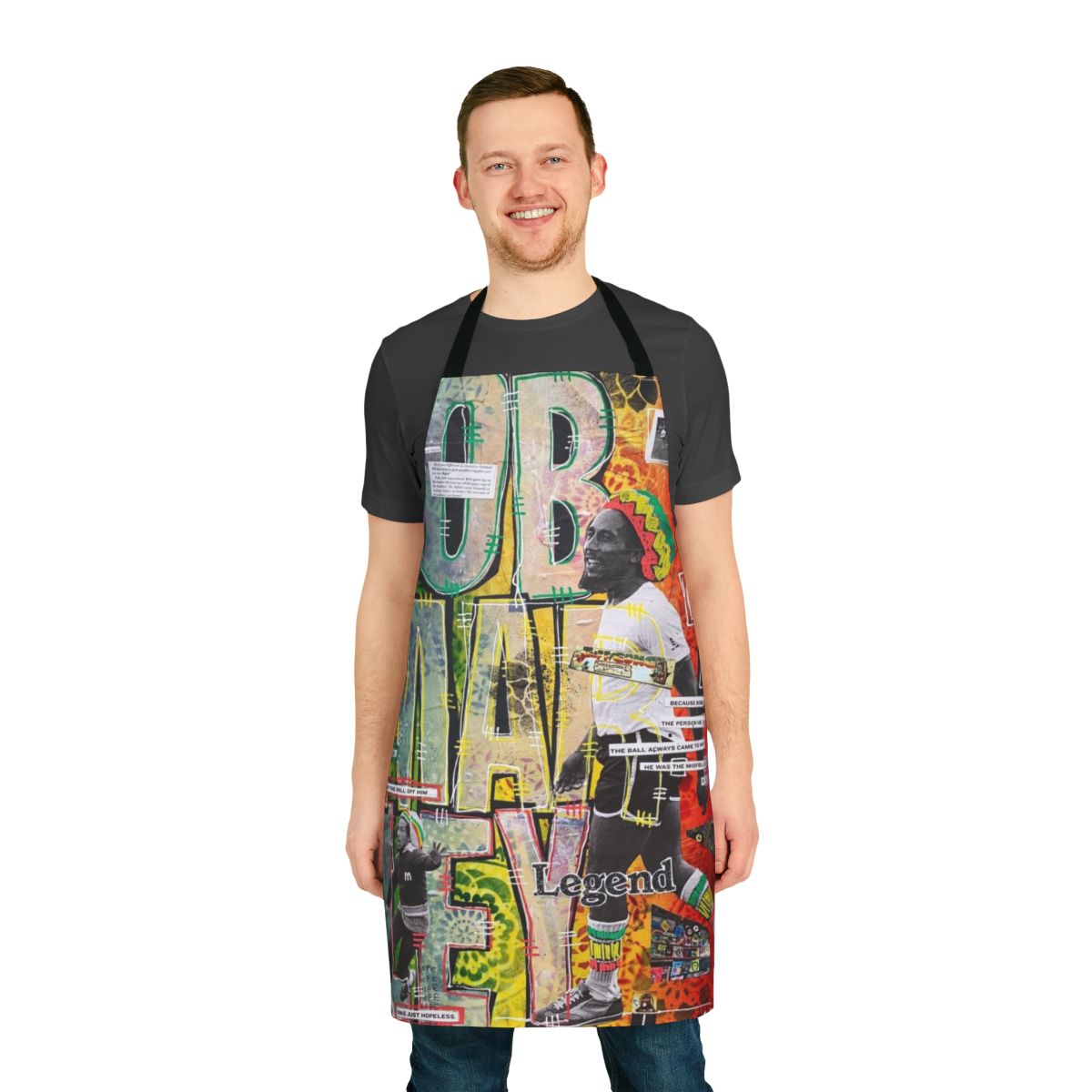 Vibrant collage design featuring a soccer legend in reggae-inspired colors and styles