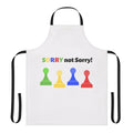 Colorful "Sorry Not Sorry" themed apron with board game graphics