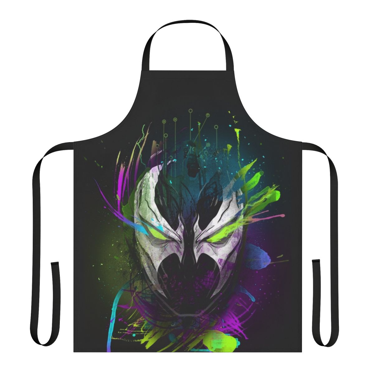 Colorful apron featuring a spawn-inspired disco design