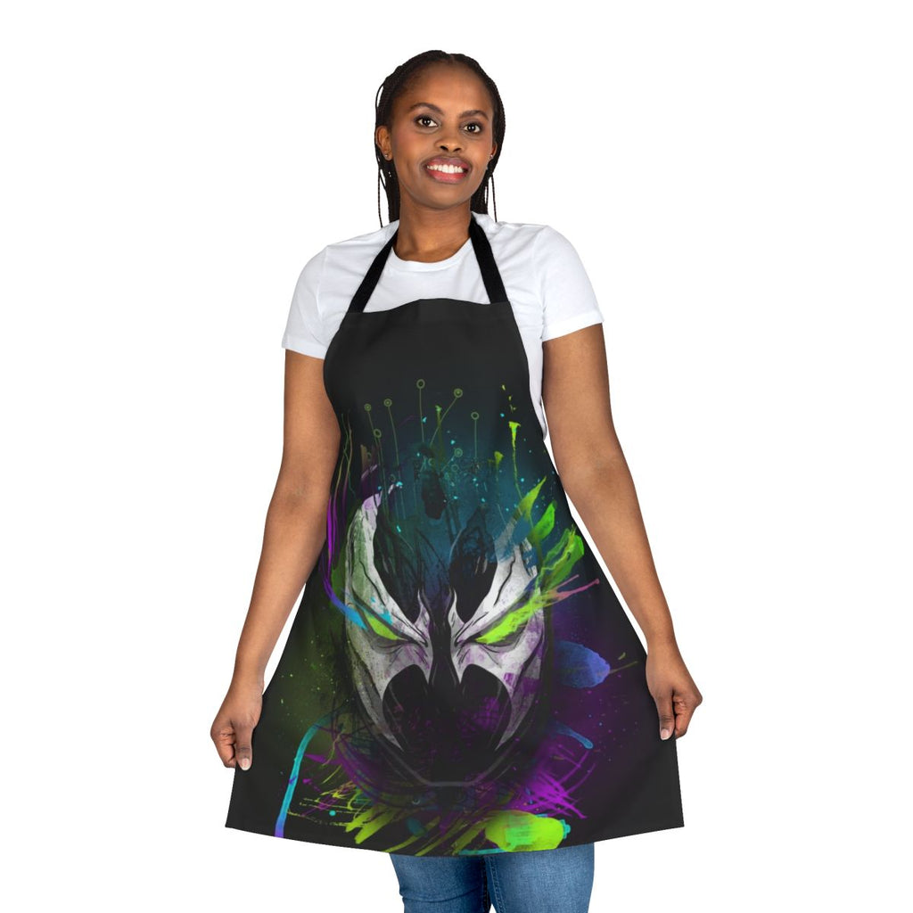 Colorful apron featuring a spawn-inspired disco design