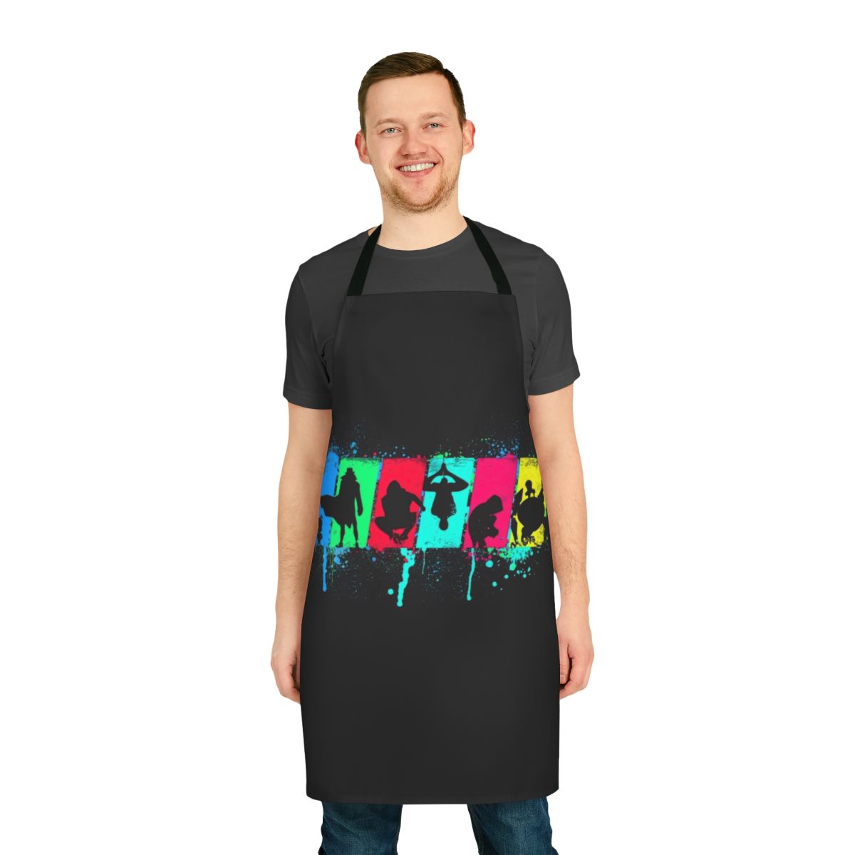 Apron featuring a neon spider-man silhouette design inspired by the Spider-Verse