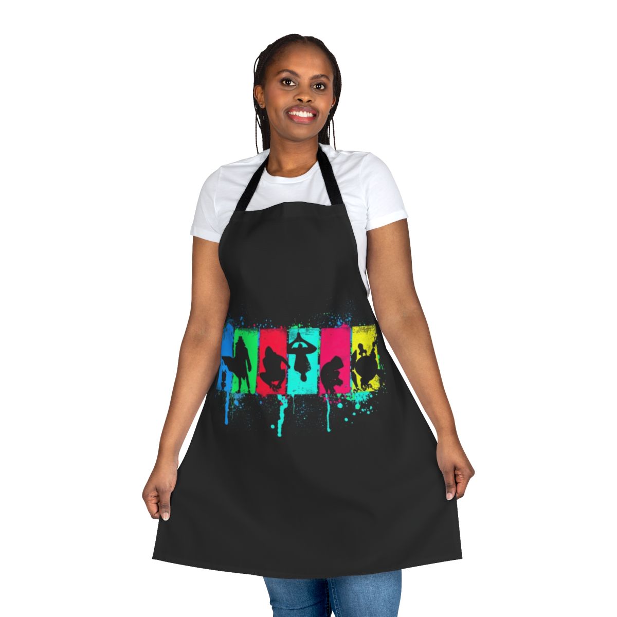 Apron featuring a neon spider-man silhouette design inspired by the Spider-Verse