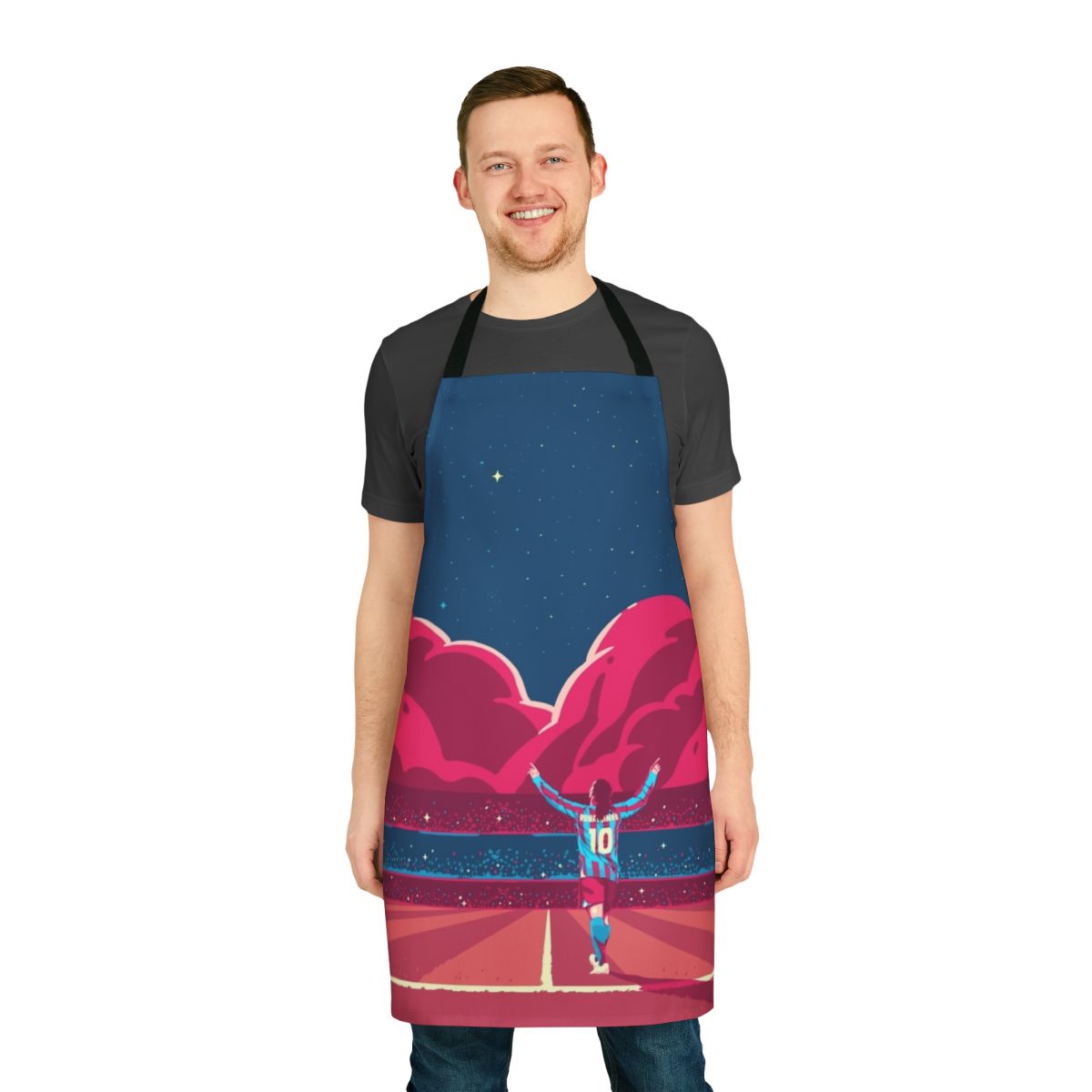 Colorful apron featuring Ronaldinho, the legendary Brazilian soccer player