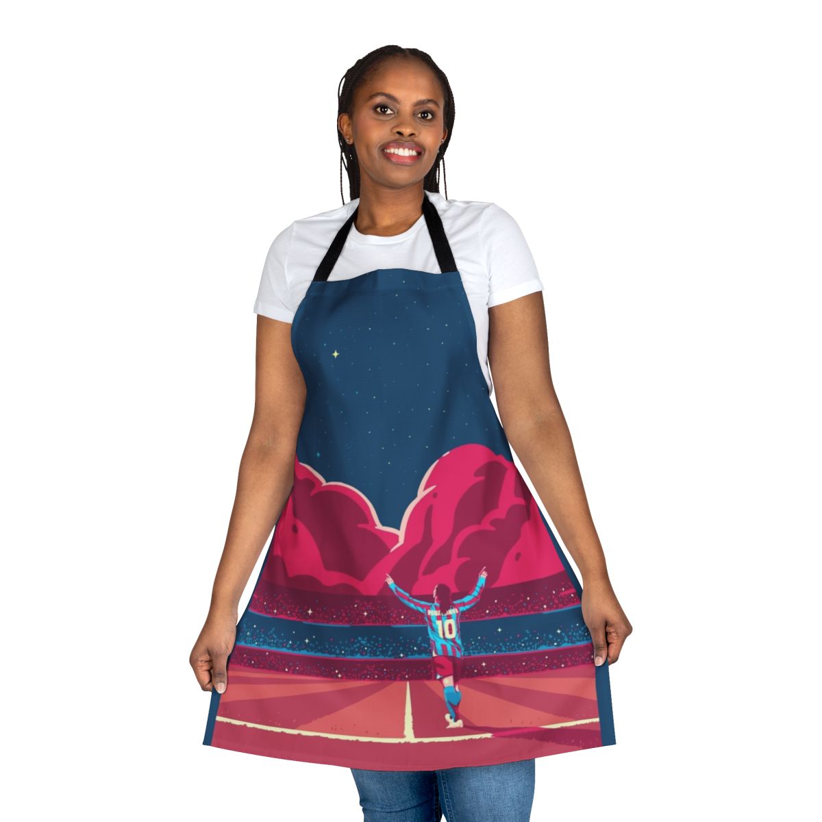 Colorful apron featuring Ronaldinho, the legendary Brazilian soccer player