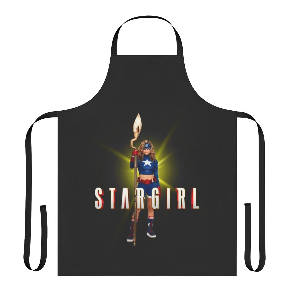 Colorful apron featuring the iconic Stargirl superhero design
