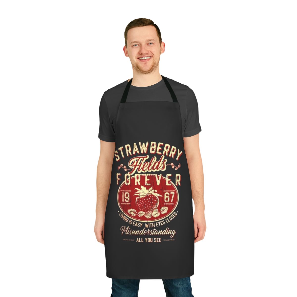Stylish apron featuring a vibrant strawberry fields design